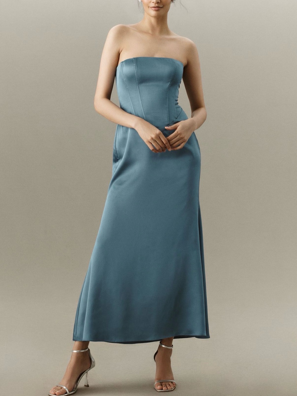 Nwt Anthropologie Mare Mare Strapless Corset Lace-Up Midi Dress Blue L